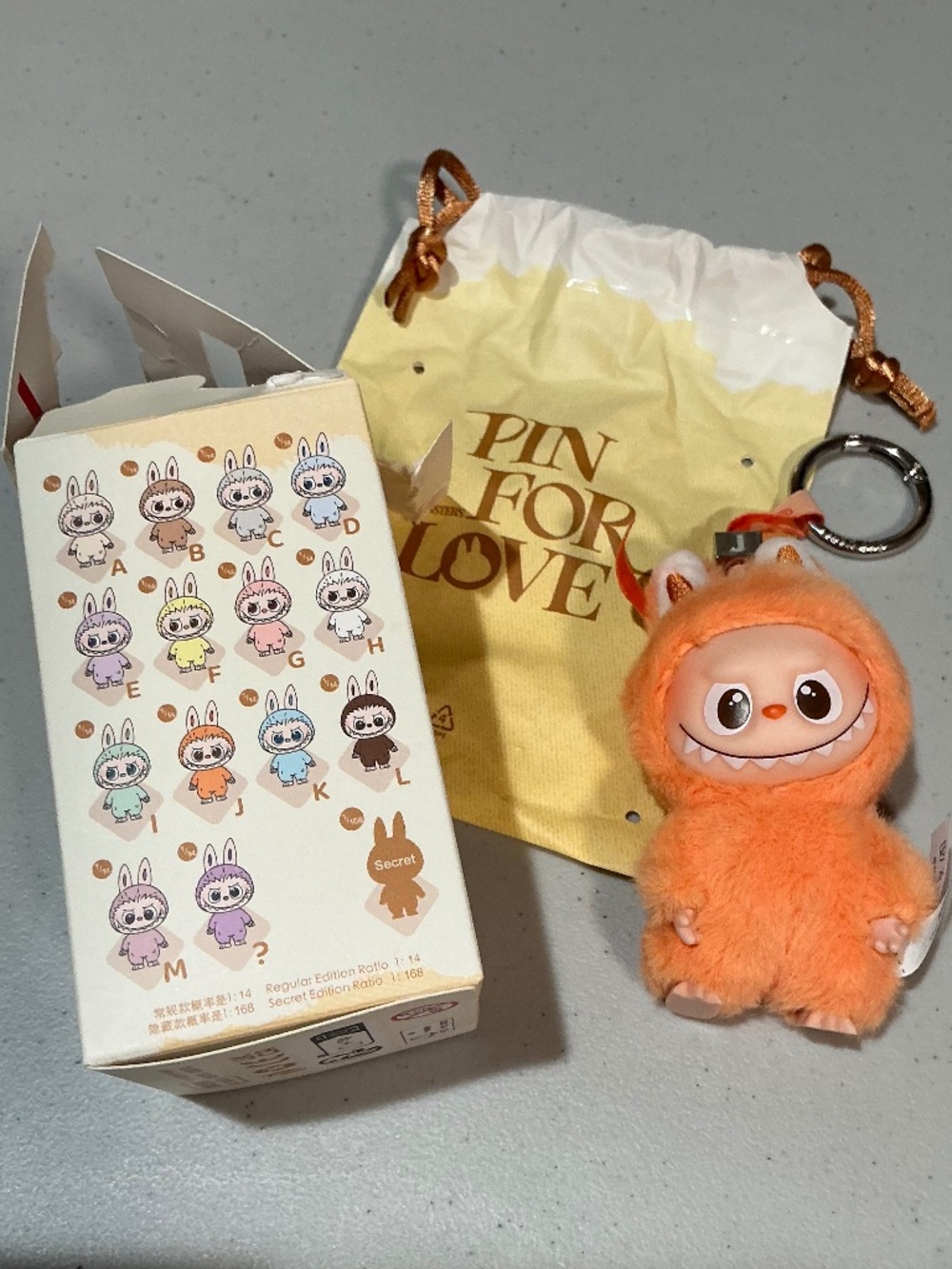 Pop Mart Labubu the monsters Pin for Love. Opened box. Orange letter J